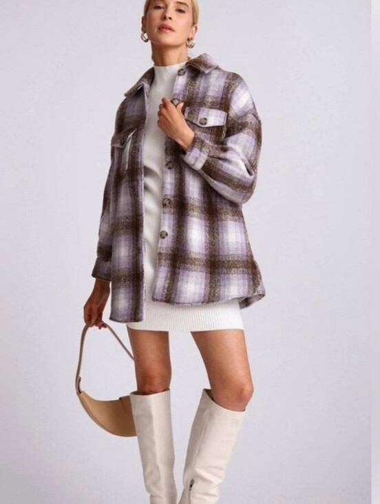 Bagatelle Collection Jackets & Blazers - Bagatelle  "Avebury Les Filles" Plaid Fleece Shacket Jacket, Small, Style#69662